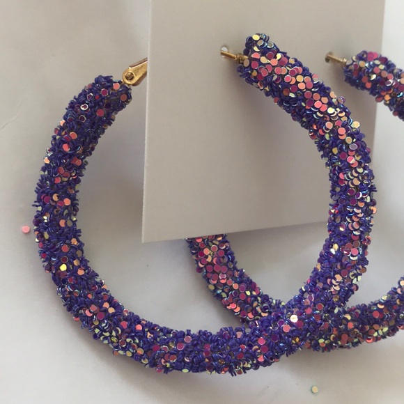 Purple Glitter Hoop Earrings - Picture 2 of 5